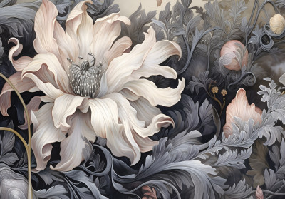 Papier peint mural baroque à fleurs et feuilles pour le salon