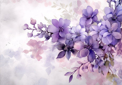 Papier peint mural violet à motifs de fleurs aquarellées pour le salon