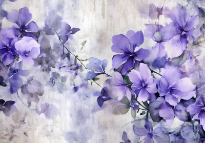 Papier peint mural « Violettes » aquarelle pour le salon