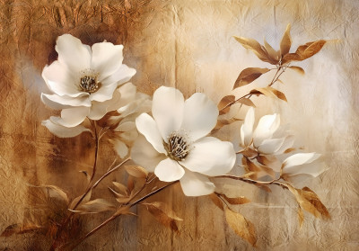 Papier peint mural « Magnolias blanches et dorées » pour salon vintage