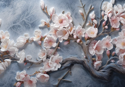Papier peint mural 3D « Fleurs de cerisier » pour salon en marbre