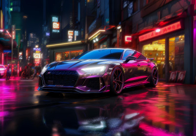 Papier peint mural rose fluo représentant une voiture de sport pour le salon