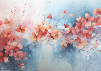 Papier peint mural « Fleurs rouges » style aquarelle pour le salon