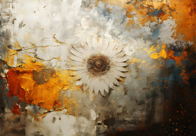 Papier peint mural abstrait représentant des tournesols dorés pour le salon