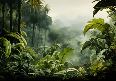 Papier peint mural « Forêt tropicale, palmiers et fougères » pour le salon