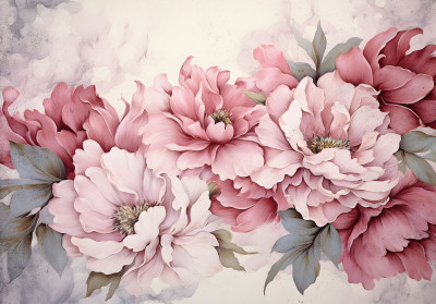 Papier peint mural « Pivoines roses à l'aquarelle » pour le salon
