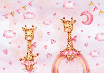 Papier peint mural girafes arc-en-ciel pour chambre d'enfant