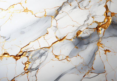 Papier peint mural marbre blanc doré kintsugi pour salon