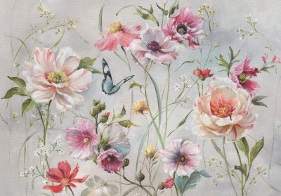 Papier peint mural « Fleurs sauvages et papillons » pour le salon