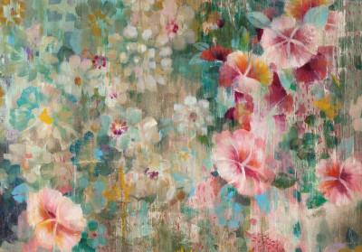 Papier peint mural coloré avec des fleurs abstraites pour le salon