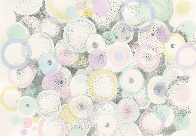 Papier peint mural « Cercles et pois pastel » pour le salon
