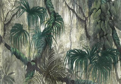 Papier peint mural « Jungle et palmiers vintage » pour le salon