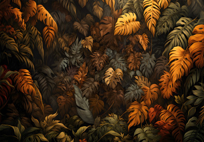 Papier peint mural « Feuilles tropicales d'automne » pour le salon