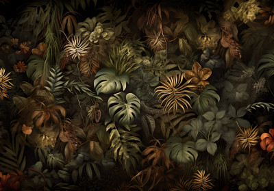 Papier peint mural « Feuilles tropicales sombres » pour le salon