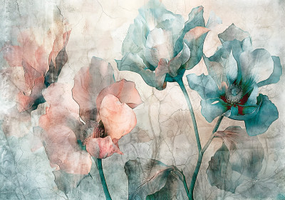 Papier peint mural avec motif de coquelicots, aquarelle, turquoise et rose, pour salon ou chambre à coucher, papier peint intissé