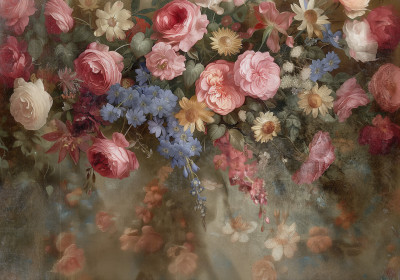 Papier peint mural classique « Bouquet de fleurs » : roses roses et crème pour le salon