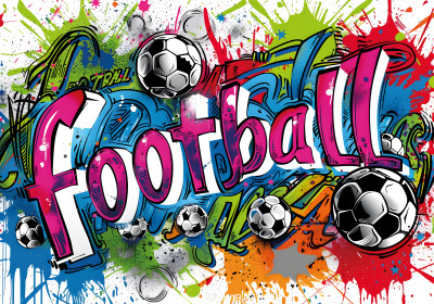 Papier peint mural football, graffitis et ballons de foot, chambre d'enfant colorée