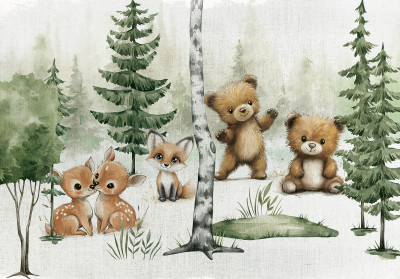 Papier peint mural « Animaux de la forêt » : cerfs, renards, ours – chambre d'enfant