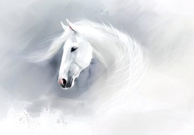 Papier peint mural représentant une tête de cheval blanc, gris, pour le salon