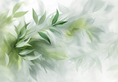 Papier peint mural « Feuilles vertes délicates » pour salon blanc