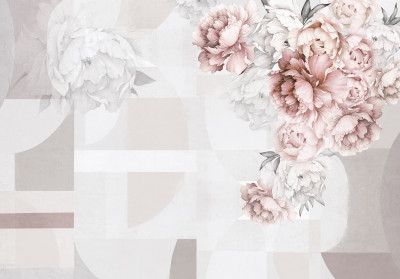 Papier peint mural à motifs géométriques de pivoines roses pour chambre à coucher ou salon
