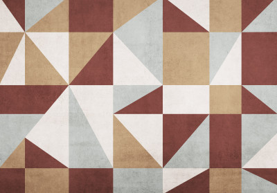 Papier peint mural à motifs géométriques triangulaires bordeaux et beige, style rétro, pour salon ou bureau