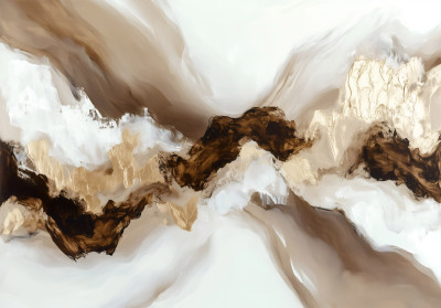 Papier peint mural abstrait marbre doré, marron et beige pour salon ou bureau