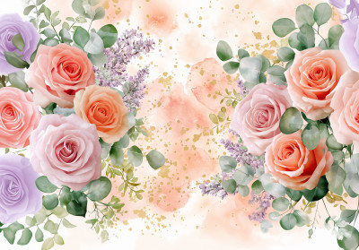 Papier peint mural roses aquarelle rose pastel pêche chambre salon