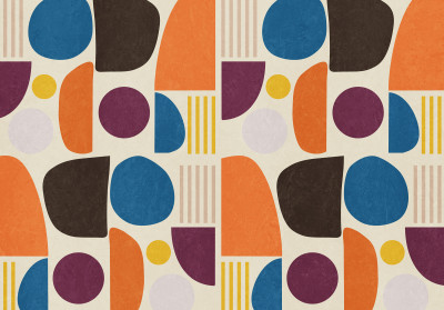 Papier peint mural aux motifs géométriques, style milieu du siècle, pour un salon ou un bureau coloré