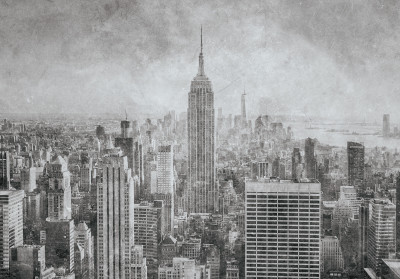 Papier peint mural NEW York, skyline de Manhattan, style vintage gris, salon, bureau