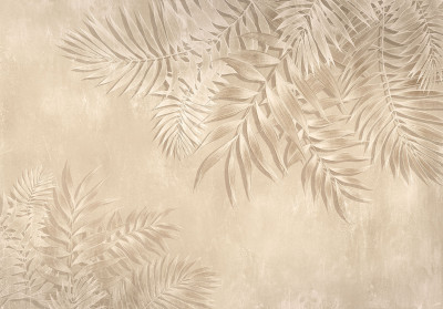 Papier peint mural « feuilles de palmier » style bohème, beige et marron, pour salon ou chambre