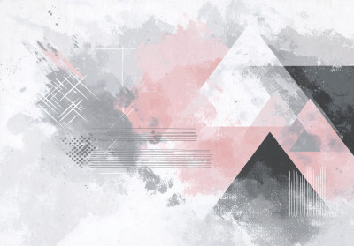 Papier peint mural abstrait à motifs de triangles aquarellés, rose et gris, pour le salon ou la chambre