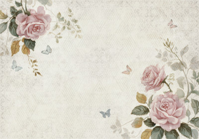 Papier peint mural roses vintage et papillons, tons pastel, beige et rose, pour chambre à coucher ou salon