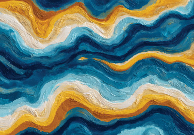 Papier peint mural : vagues, peinture à l'huile, bleu et orange, style abstrait, salon et chambre
