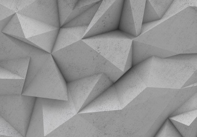 Papier peint mural triangles 3D gris béton, motif géométrique, style industriel, salon ou bureau