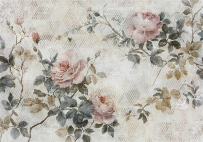 Papier peint mural roses vintage shabby chic rose et beige pour chambre à coucher et salon