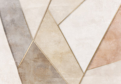 Papier peint mural géométrique à triangles beige, gris et doré, style Art déco, pour salon ou chambre à coucher