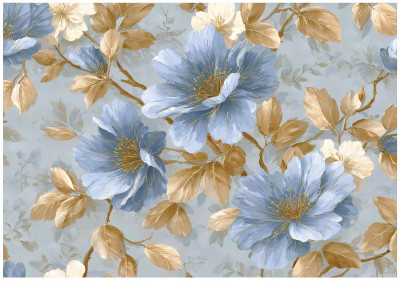 Papier peint photo fleurs glamour doré pour chambre à coucher ou salon, papier peint intissé 200 x 140