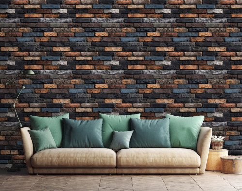 Papier peint effet brique sur intiss&eacute; pour salon et chambre &agrave; coucher